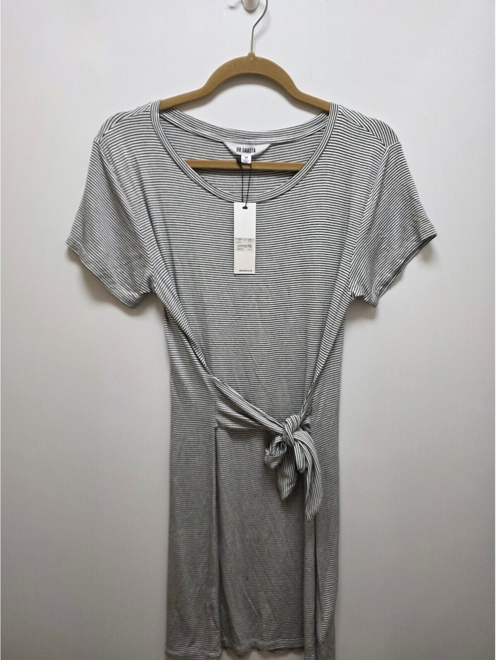 NWT BB Dakota Striped Side Tie T-Shirt Dress Black White M MSRP $78